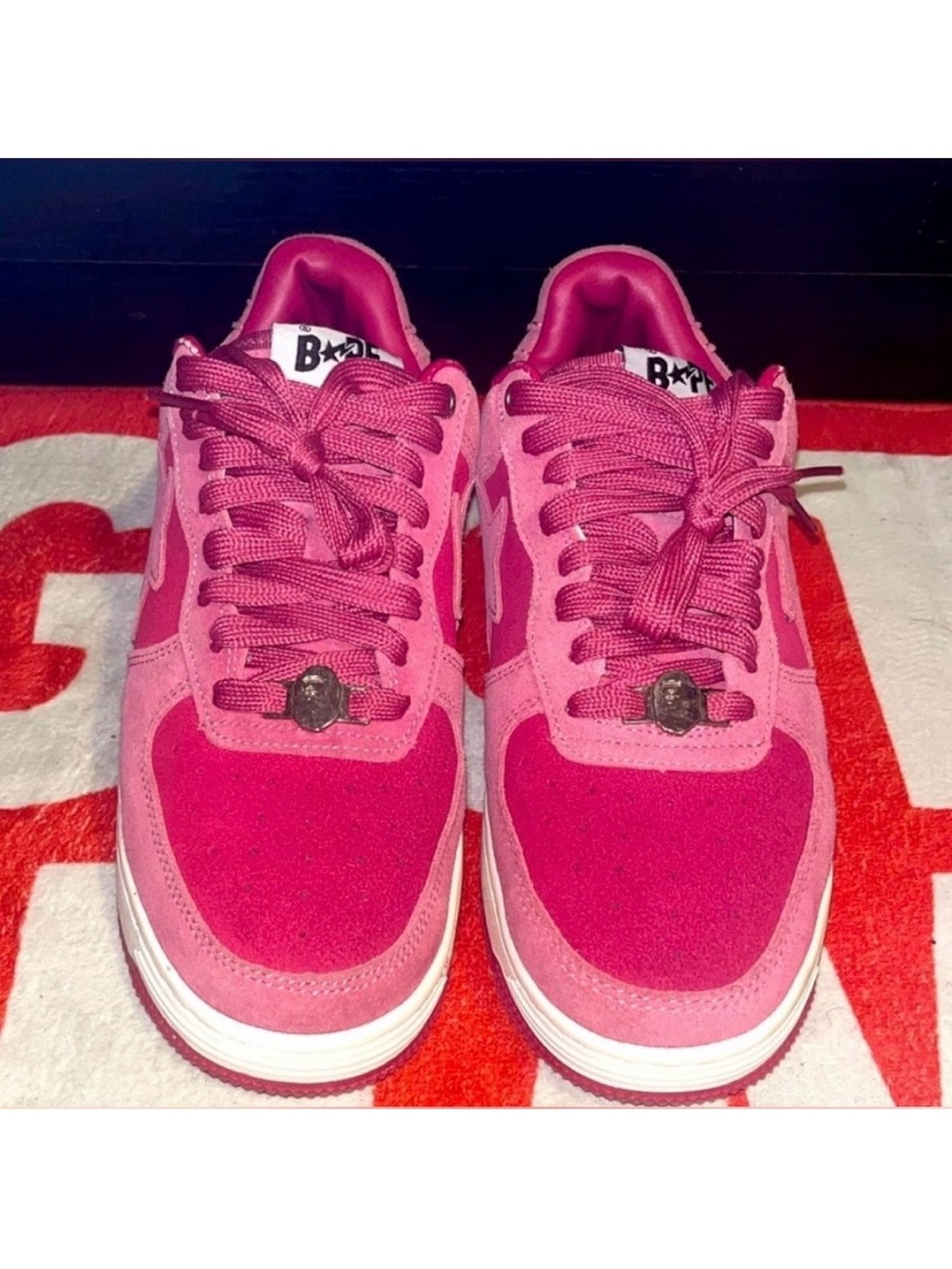 Bapesta Low M1 Men’s Size 8.5 CORAL BAPE Sneakers a bathing ape pink suede Bapes